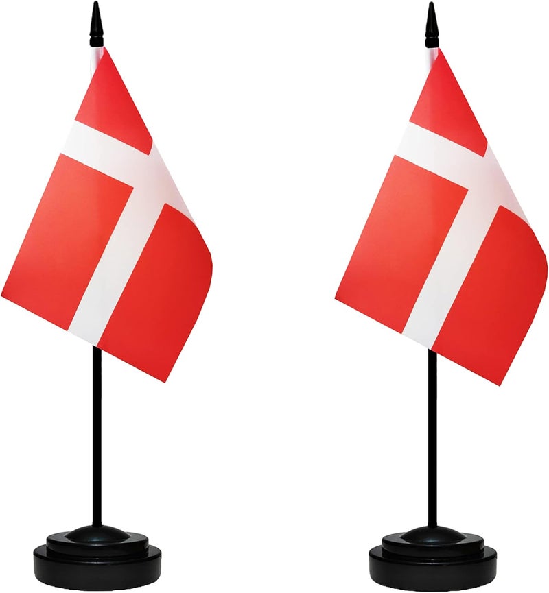 tibijoy Denmark Flags Danish Desk Flags Set Small Mini Denmark Flags Table Flag with 13" Black Pole, Black Base and Spear Top, Miniature Danish Deluxe Desktop Flag, Home Decoration, Office Decoration, - Image 2